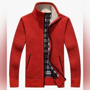 🩵NWT Orange Mock Neck Zippered Cardigan Sweater Men's XLarge